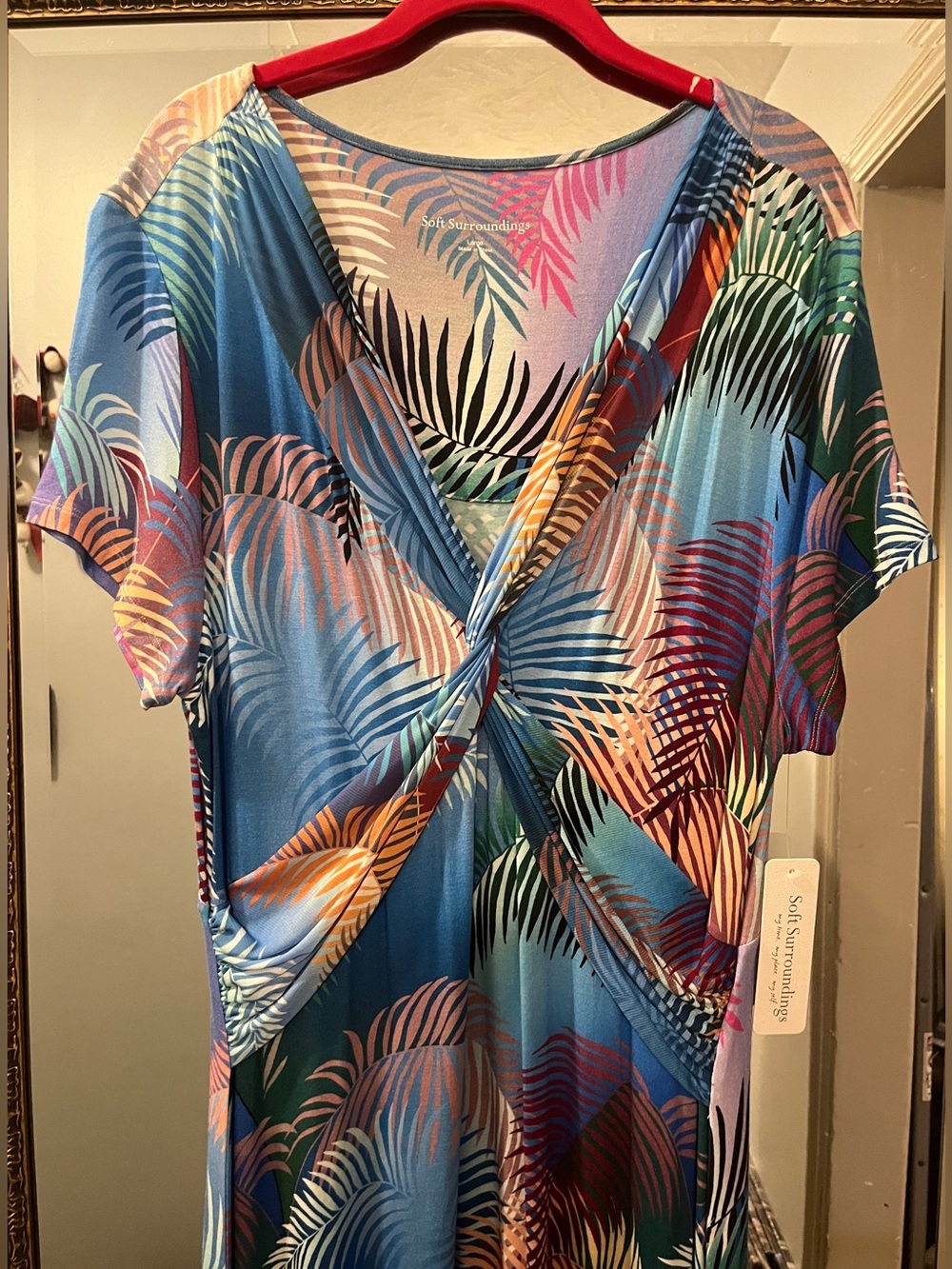 Soft Surroundings Maxi Dress Ombré Palms Tropical Beach Short Sleeve Large